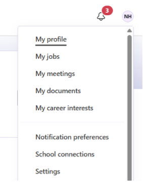 Handshake menu "My Profile"